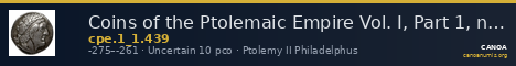Coins of the Ptolemaic Empire Vol. I, Part 1, no. 439 — CANOA