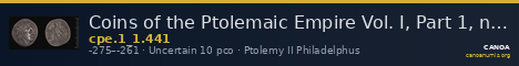 Coins of the Ptolemaic Empire Vol. I, Part 1, no. 441 — CANOA