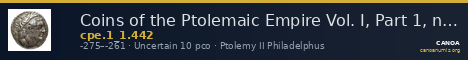 Coins of the Ptolemaic Empire Vol. I, Part 1, no. 442 — CANOA