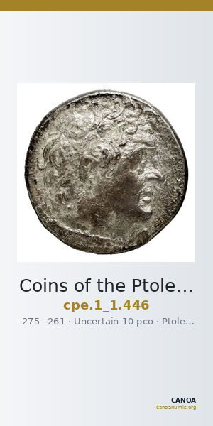 Coins of the Ptolemaic Empire Vol. I, Part 1, no. 446 — CANOA