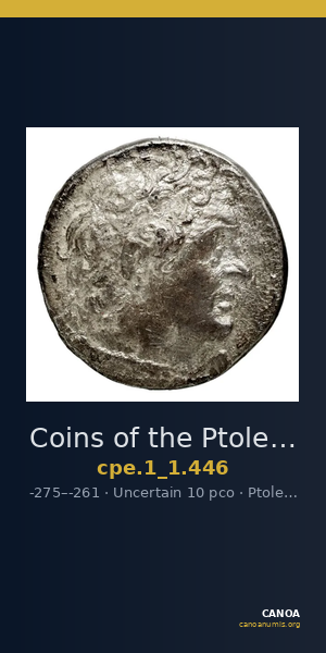 Coins of the Ptolemaic Empire Vol. I, Part 1, no. 446 — CANOA
