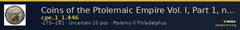 Coins of the Ptolemaic Empire Vol. I, Part 1, no. 446 — CANOA
