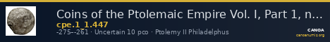 Coins of the Ptolemaic Empire Vol. I, Part 1, no. 447 — CANOA
