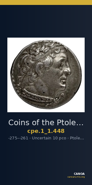 Coins of the Ptolemaic Empire Vol. I, Part 1, no. 448 — CANOA