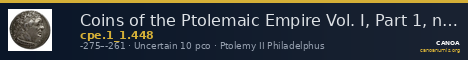 Coins of the Ptolemaic Empire Vol. I, Part 1, no. 448 — CANOA