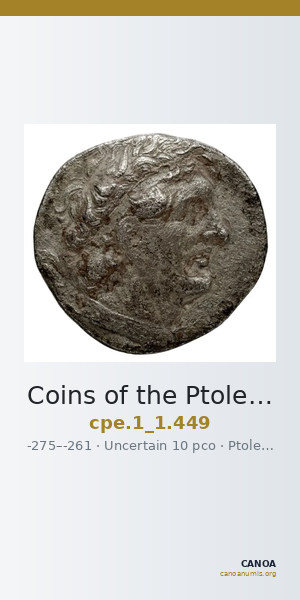 Coins of the Ptolemaic Empire Vol. I, Part 1, no. 449 — CANOA