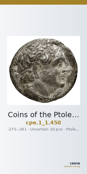 Coins of the Ptolemaic Empire Vol. I, Part 1, no. 450 — CANOA