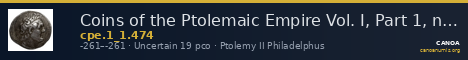 Coins of the Ptolemaic Empire Vol. I, Part 1, no. 474 — CANOA