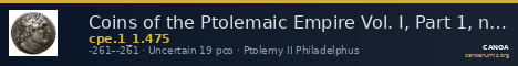 Coins of the Ptolemaic Empire Vol. I, Part 1, no. 475 — CANOA