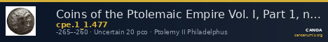 Coins of the Ptolemaic Empire Vol. I, Part 1, no. 477 — CANOA