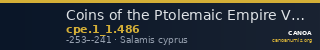 Coins of the Ptolemaic Empire Vol. I, Part 1, no. 486 — CANOA