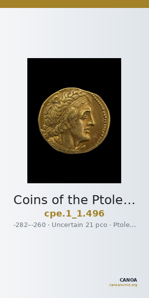 Coins of the Ptolemaic Empire Vol. I, Part 1, no. 496 — CANOA