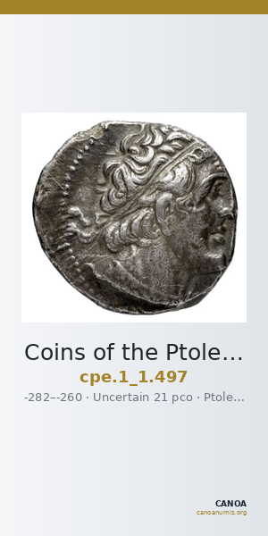 Coins of the Ptolemaic Empire Vol. I, Part 1, no. 497 — CANOA