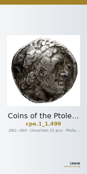 Coins of the Ptolemaic Empire Vol. I, Part 1, no. 499 — CANOA