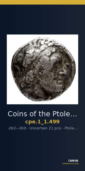 Coins of the Ptolemaic Empire Vol. I, Part 1, no. 499 — CANOA