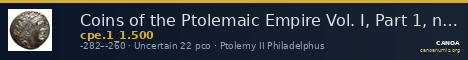 Coins of the Ptolemaic Empire Vol. I, Part 1, no. 500 — CANOA