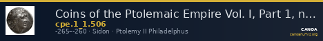 Coins of the Ptolemaic Empire Vol. I, Part 1, no. 506 — CANOA