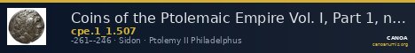 Coins of the Ptolemaic Empire Vol. I, Part 1, no. 507 — CANOA
