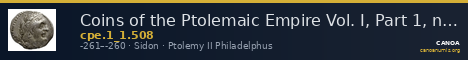 Coins of the Ptolemaic Empire Vol. I, Part 1, no. 508 — CANOA