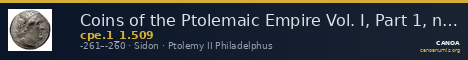 Coins of the Ptolemaic Empire Vol. I, Part 1, no. 509 — CANOA