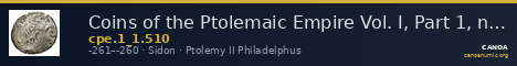 Coins of the Ptolemaic Empire Vol. I, Part 1, no. 510 — CANOA