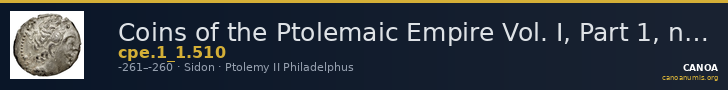 Coins of the Ptolemaic Empire Vol. I, Part 1, no. 510 — CANOA