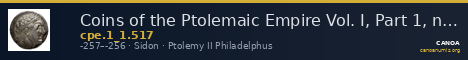 Coins of the Ptolemaic Empire Vol. I, Part 1, no. 517 — CANOA