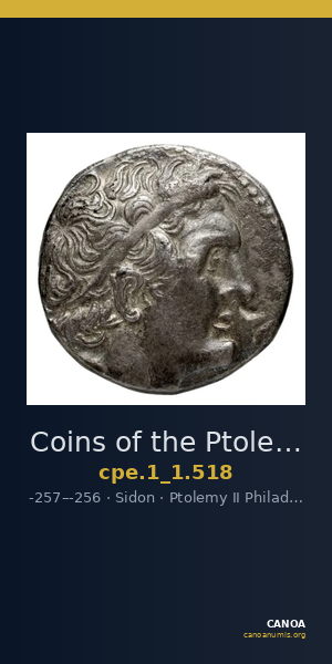 Coins of the Ptolemaic Empire Vol. I, Part 1, no. 518 — CANOA