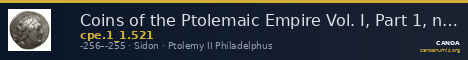 Coins of the Ptolemaic Empire Vol. I, Part 1, no. 521 — CANOA