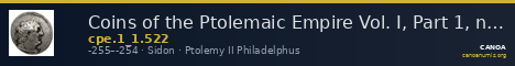 Coins of the Ptolemaic Empire Vol. I, Part 1, no. 522 — CANOA