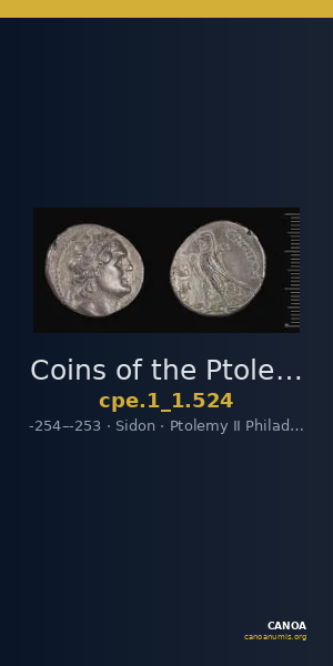 Coins of the Ptolemaic Empire Vol. I, Part 1, no. 524 — CANOA