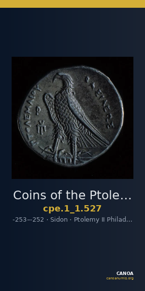 Coins of the Ptolemaic Empire Vol. I, Part 1, no. 527 — CANOA