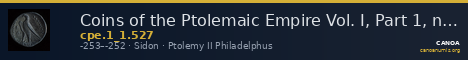 Coins of the Ptolemaic Empire Vol. I, Part 1, no. 527 — CANOA