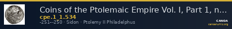 Coins of the Ptolemaic Empire Vol. I, Part 1, no. 534 — CANOA