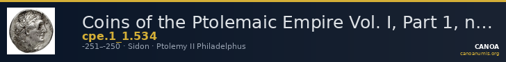 Coins of the Ptolemaic Empire Vol. I, Part 1, no. 534 — CANOA