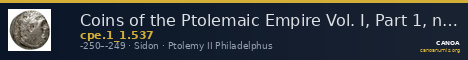 Coins of the Ptolemaic Empire Vol. I, Part 1, no. 537 — CANOA