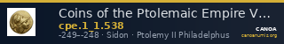 Coins of the Ptolemaic Empire Vol. I, Part 1, no. 538 — CANOA
