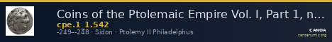 Coins of the Ptolemaic Empire Vol. I, Part 1, no. 542 — CANOA