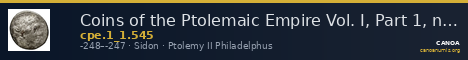 Coins of the Ptolemaic Empire Vol. I, Part 1, no. 545 — CANOA