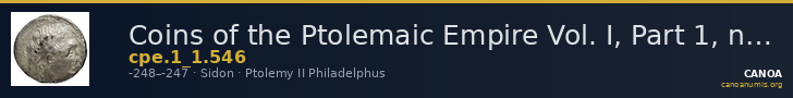 Coins of the Ptolemaic Empire Vol. I, Part 1, no. 546 — CANOA