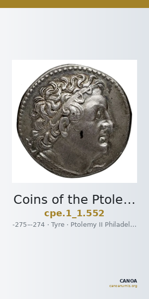 Coins of the Ptolemaic Empire Vol. I, Part 1, no. 552 — CANOA