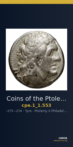 Coins of the Ptolemaic Empire Vol. I, Part 1, no. 553 — CANOA