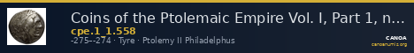 Coins of the Ptolemaic Empire Vol. I, Part 1, no. 558 — CANOA