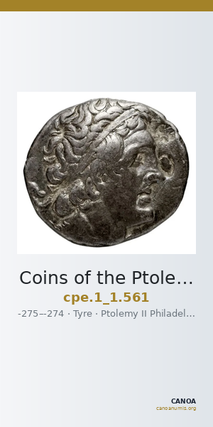 Coins of the Ptolemaic Empire Vol. I, Part 1, no. 561 — CANOA