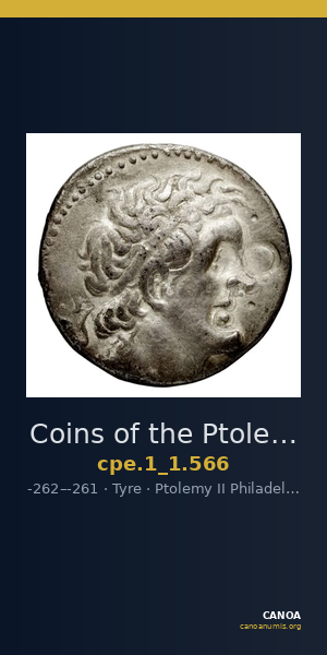 Coins of the Ptolemaic Empire Vol. I, Part 1, no. 566 — CANOA