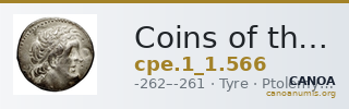 Coins of the Ptolemaic Empire Vol. I, Part 1, no. 566 — CANOA