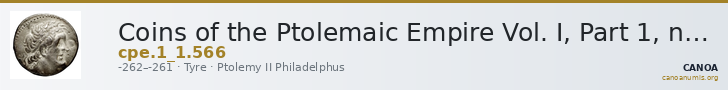 Coins of the Ptolemaic Empire Vol. I, Part 1, no. 566 — CANOA