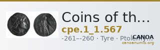 Coins of the Ptolemaic Empire Vol. I, Part 1, no. 567 — CANOA