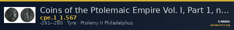 Coins of the Ptolemaic Empire Vol. I, Part 1, no. 567 — CANOA