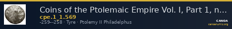 Coins of the Ptolemaic Empire Vol. I, Part 1, no. 569 — CANOA